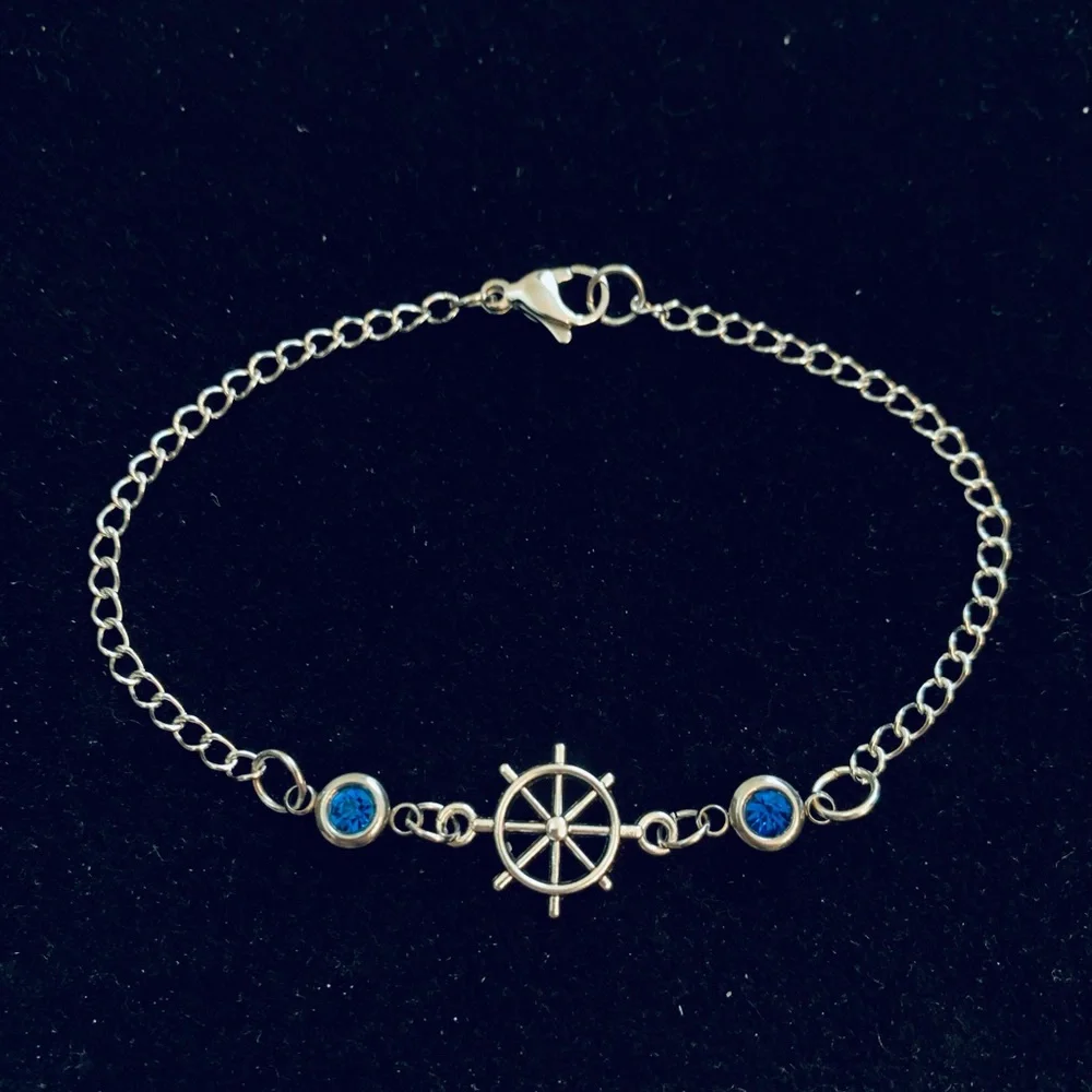 Nautical Ship’s Wheel bracelet with rhinestones